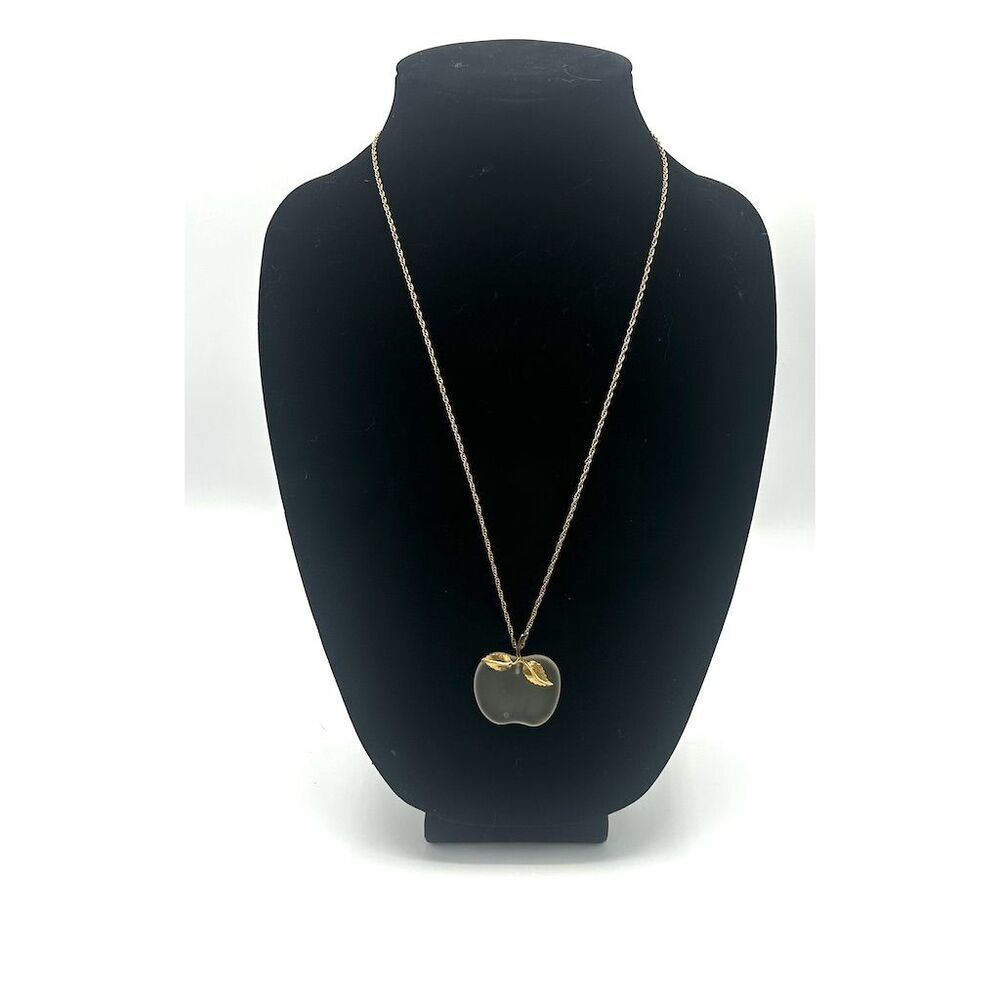 AVON APPLE Frosted Glass Goldtone Necklace - AVON Apple Pendant - Vintage